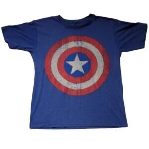 Captain America T-Shirt Blue Marvel Superhero Steve Rogers Comics Avengers - M